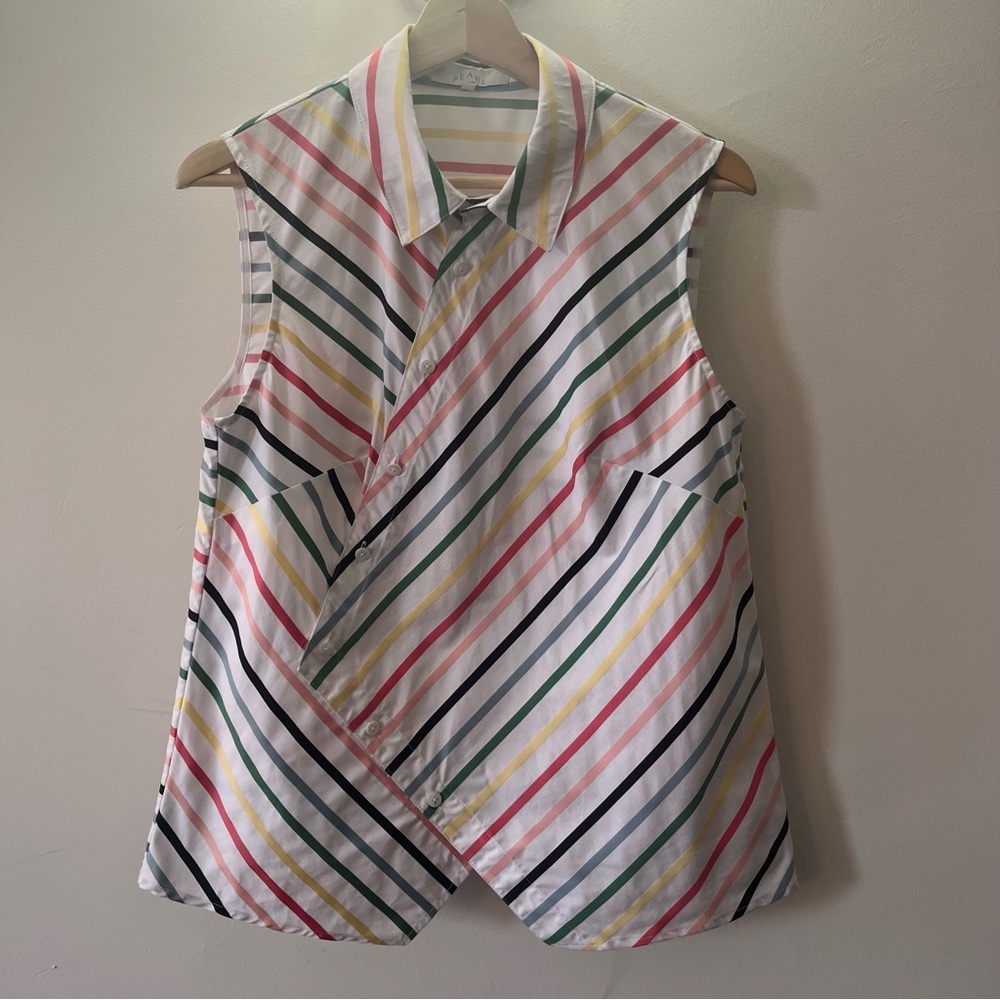 Pearl by Lela Rose Asymmetrical Striped Popover Top – Size S